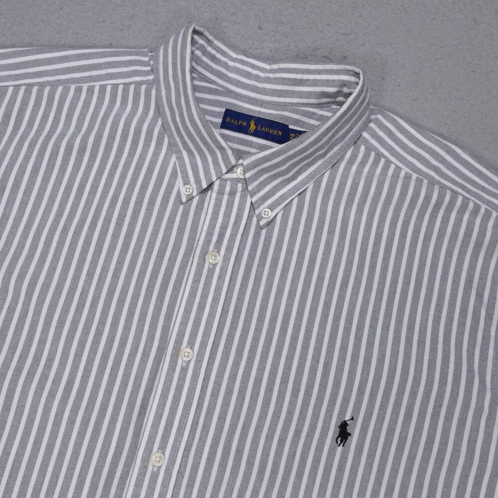 Polo Ralph Lauren Shirt Mens 3XB Gray Striped Oxford Button Down Long Sleeve